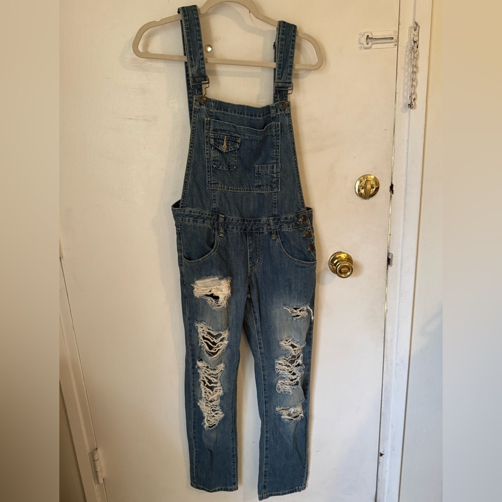 Machine Jeans Distressed Denim Overalls Women’s Small